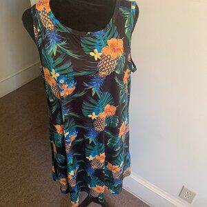 Elescat Blue Peach Green Pineapple/Hibiscus Size L Summer Dress